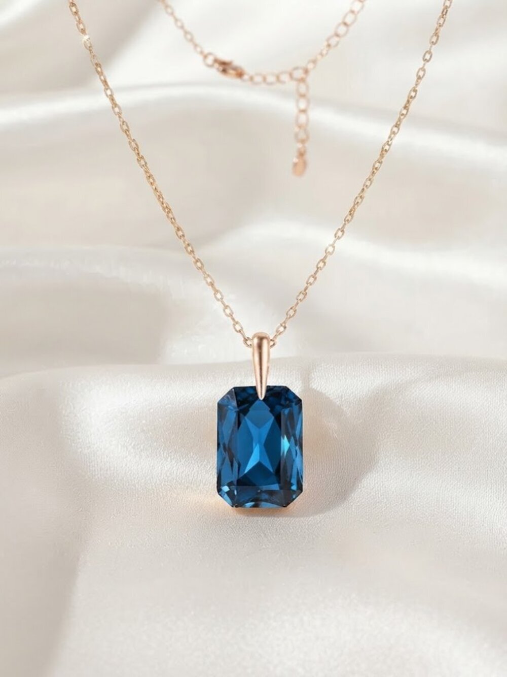 Ladies Blue Rectangular Necklace  - Picture 4 of 5